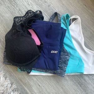 Bundle 3 sports bras, 1 black lace bra, Lorna Jane leggings